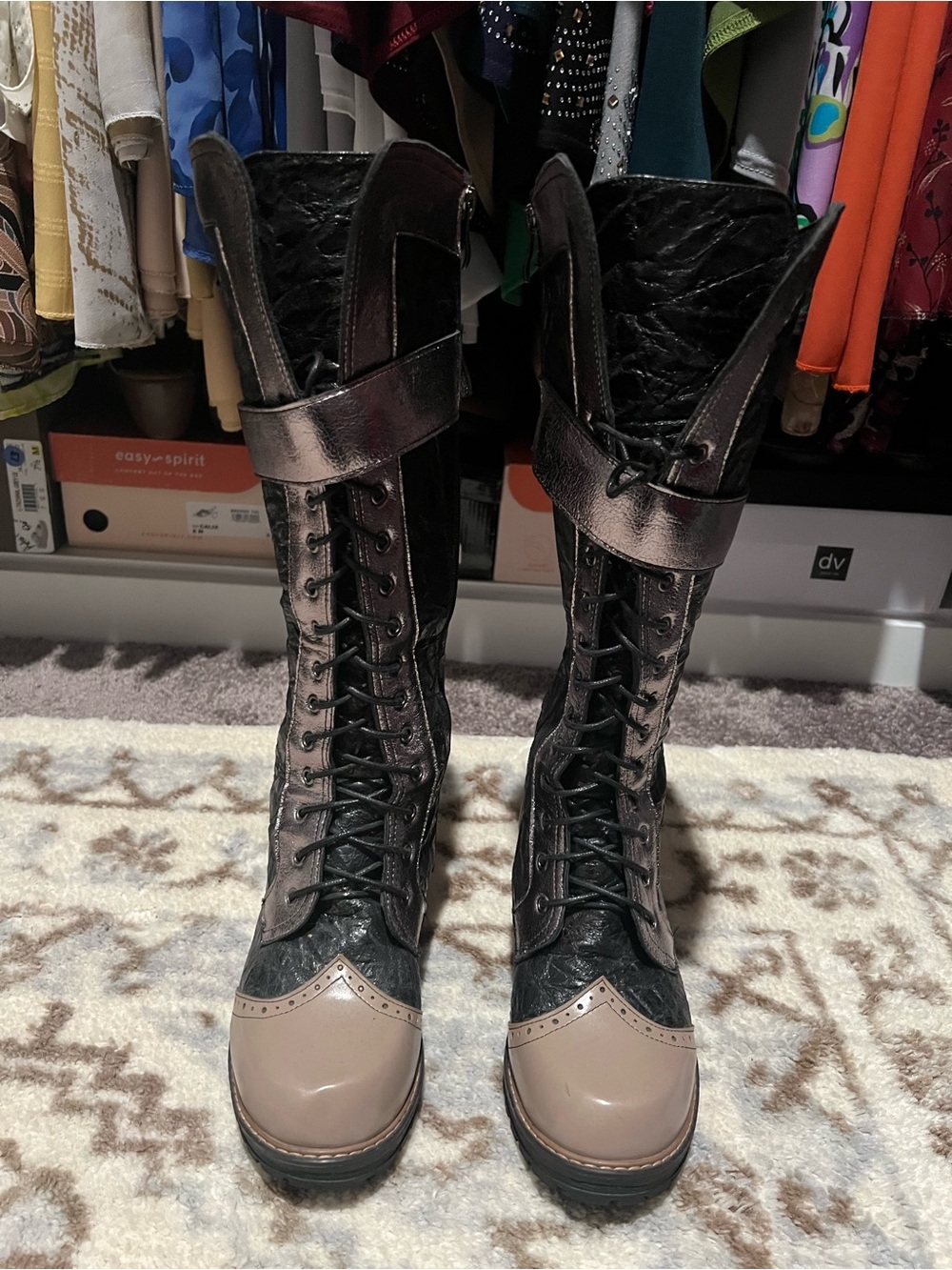Women’s Tall Lace-Up Boots in Black and Taupe - Brand Unspecified